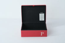Load image into Gallery viewer, Red Faux Leather Photo Storage Box with Window & “P” Monogram – 8.5" x 6.5" x 3.25"