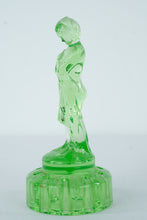 Load image into Gallery viewer, Vintage Uranium Glass Lady Flower Frog β Depression Glass Green Figurine, 8.5" Tall