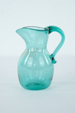 Load image into Gallery viewer, Vintage Hand-Blown Aqua Glass Pitcher – Mid-Century Art Glass – 5.5” Tall