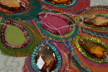 Load image into Gallery viewer, Boho Embroidered Peacock Pillow with Jeweled Accents – Round 18" Cushion