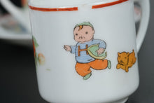 Load image into Gallery viewer, Vintage Rudolstadt Germany Child’s Porcelain Tea Set – 13 Pieces – Strawberry Border with Playful Children