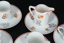 Load image into Gallery viewer, Vintage Rudolstadt Germany Child’s Porcelain Tea Set – 13 Pieces – Strawberry Border with Playful Children