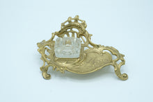 Load image into Gallery viewer, Art Nouveau Brass and Glass Inkwell Set- Virginia Metalcrafters