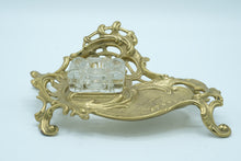 Load image into Gallery viewer, Art Nouveau Brass and Glass Inkwell Set- Virginia Metalcrafters