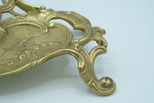 Load image into Gallery viewer, Art Nouveau Brass and Glass Inkwell Set- Virginia Metalcrafters