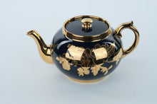 Load image into Gallery viewer, Vintage Gibson’s Teapot – Cobalt Blue with 22K Gold Floral Overlay – Staffordshire England – 9" Wide