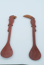 Load image into Gallery viewer, Hand-Carved Wooden Parrot Serving Spoons – 13.75" Tall – Tropical Toucan Design – Decorative or Functional