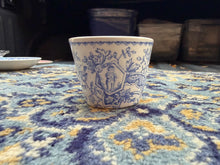 Load image into Gallery viewer, Antique British Blue Transferware Cup – Victorian Cottage Scene with Child & Cat, Rd No. 106741 (c. 1880s)