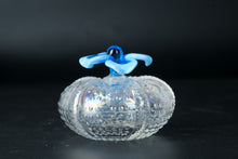 Load image into Gallery viewer, Cesars World Iridescent Sea Urchin Art Glass Perfume Bottle Blue Flower Stopper
