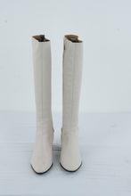 Load image into Gallery viewer, Calvin Klein Womens Cream Leather Knee High Boots Gold Chain Block Heel Size 8