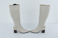 Load image into Gallery viewer, Calvin Klein Womens Cream Leather Knee High Boots Gold Chain Block Heel Size 8