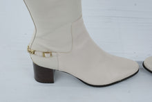 Load image into Gallery viewer, Calvin Klein Womens Cream Leather Knee High Boots Gold Chain Block Heel Size 8