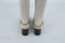 Load image into Gallery viewer, Calvin Klein Womens Cream Leather Knee High Boots Gold Chain Block Heel Size 8