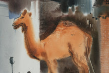 Load image into Gallery viewer, Original Camel Watercolor Painting Signed Personalized Framed Urban Scene Art