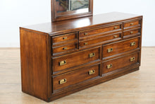 Load image into Gallery viewer, Mid-Century Campaign Style Dresser with Mirror by Huntley for Thomasville