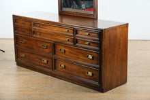 Load image into Gallery viewer, Mid-Century Campaign Style Dresser with Mirror by Huntley for Thomasville