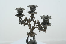 Load image into Gallery viewer, Antique Style Figural Metal Candelabra Woman Holding Three Light Candle Holder Art Nouveau