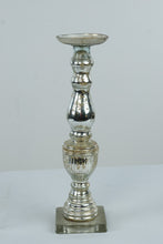 Load image into Gallery viewer, Silver Mercury Glass Pillar Candle Holder 16 Inch Antique Style Pedestal