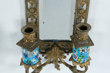 Load image into Gallery viewer, Pair Antique French Chinoiserie Brass Wall Sconces Mirrors Cloisonne Enamel