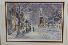 Load image into Gallery viewer, Candlelight Stroll by Trisha Romance – Limited Edition Signed & Numbered Print (2613/15000) w/ COA – 36.5" x 29" Framed Winter Village Scene