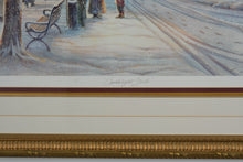 Load image into Gallery viewer, Candlelight Stroll by Trisha Romance – Limited Edition Signed & Numbered Print (2613/15000) w/ COA – 36.5" x 29" Framed Winter Village Scene
