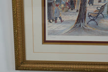 Load image into Gallery viewer, Candlelight Stroll by Trisha Romance – Limited Edition Signed & Numbered Print (2613/15000) w/ COA – 36.5" x 29" Framed Winter Village Scene