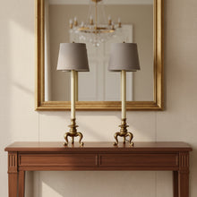 Load image into Gallery viewer, Pair Brass Candlestick Table Lamps With Curved Tripod Bases 32 Inch