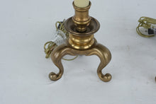 Load image into Gallery viewer, Pair Brass Candlestick Table Lamps With Curved Tripod Bases 32 Inch