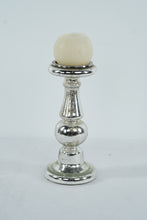 Load image into Gallery viewer, Tall Silver Mercury Glass Style Candlestick Holder with LED Candle
