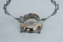 Load image into Gallery viewer, Antique Silver Brides Basket with Peach Pink Ribbed Glass Bowl