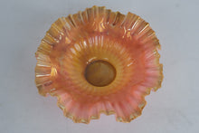 Load image into Gallery viewer, Antique Silver Brides Basket with Peach Pink Ribbed Glass Bowl