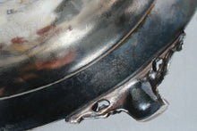 Load image into Gallery viewer, Antique Silver Brides Basket with Peach Pink Ribbed Glass Bowl