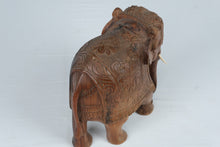 Load image into Gallery viewer, Hand Carved Wood Elephant Figurine Ornate Floral Saddle Indian Style 9 Inch