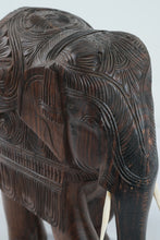 Load image into Gallery viewer, Hand-Carved Wooden Indian Elephant with Tusks – Intricate Detail & Tribal Design
