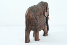 Load image into Gallery viewer, Hand-Carved Wooden Indian Elephant with Tusks – Intricate Detail & Tribal Design