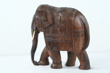 Load image into Gallery viewer, Hand-Carved Wooden Indian Elephant with Tusks – Intricate Detail & Tribal Design