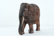 Load image into Gallery viewer, Hand-Carved Wooden Indian Elephant with Tusks – Intricate Detail & Tribal Design