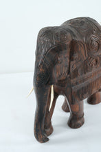 Load image into Gallery viewer, Hand-Carved Wooden Indian Elephant with Tusks – Intricate Detail & Tribal Design