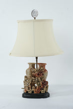 Load image into Gallery viewer, Asian Soapstone Carved Vase Lamp Floral Relief Sculpture 22 5 Inch