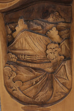 Load image into Gallery viewer, Hand-Carved Wooden Wall Art Panel – Rustic Mountain Cabin & Landscape Scene
