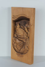 Load image into Gallery viewer, Hand-Carved Wooden Wall Art Panel – Rustic Mountain Cabin & Landscape Scene