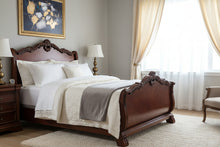 Load image into Gallery viewer, Traditional Carved Queen Size Bed Frame with Scrollwork