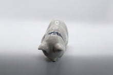 Load image into Gallery viewer, Signed Ceramic Shelf Sitter Cat Edge Figurine Blue White Crackle Glaze 9 Inch
