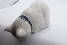 Load image into Gallery viewer, Signed Ceramic Shelf Sitter Cat Edge Figurine Blue White Crackle Glaze 9 Inch