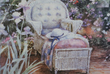 Load image into Gallery viewer, Barbara Mock Waiting For Friends Framed Art Print Garden Chair Scene Gold Frame
