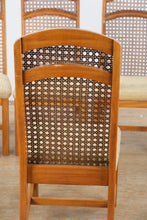 Load image into Gallery viewer, Parquet-Top Dining Table with Cane-Back Chairs and Extension Leaves