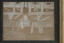 Load image into Gallery viewer, Vintage Original Charcoal Chalk Folk Art House Yard Drawing Framed 16 x 13