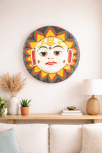 Load image into Gallery viewer, Nepal Paper Mache Sun Face Wall Mask Hand Painted Folk Art 22 Inch