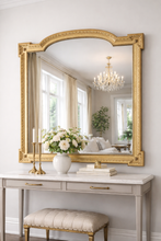 Load image into Gallery viewer, Vintage Gold Gilt Wall Mirror Lion Head Corners Arched Top 57x62