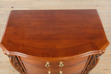 Load image into Gallery viewer, Traditional Carved Wood Nightstand with Serpentine Front and Scroll Feet